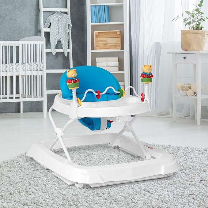 HONEY JOY Baby Walker, Foldable Push Walker Toy-Seated & Walk-Behind with Wheels, Interactive Piano & Pedants, Adjustable Height & Speed, Padded Seat, Baby Walkers for Boys Girls(Blue)