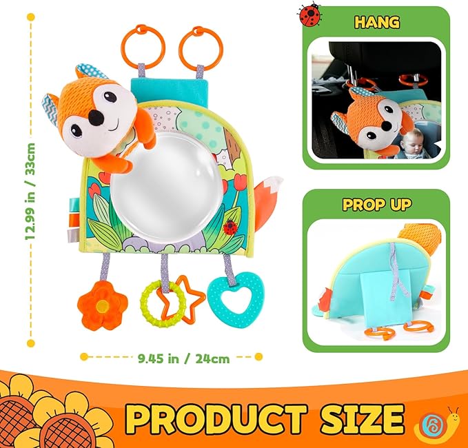 Koty Infant Car Seat Toy - Kick and Play Activity Center with Mirror, Teether and Crinkle Paper, Fun Travel Baby Toy for Rear Car Seat, Easier Drive with Newborns, Babies