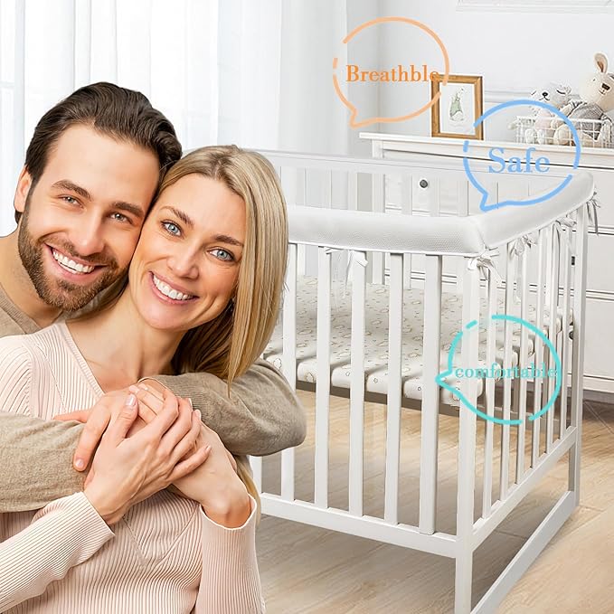 4 in 1 Crib Rail Covers for Teething,Soft Breathable Anti-Collision Crib Teething Rail Cover Edge Protector Strip（2025 New） (Blue-4pc)