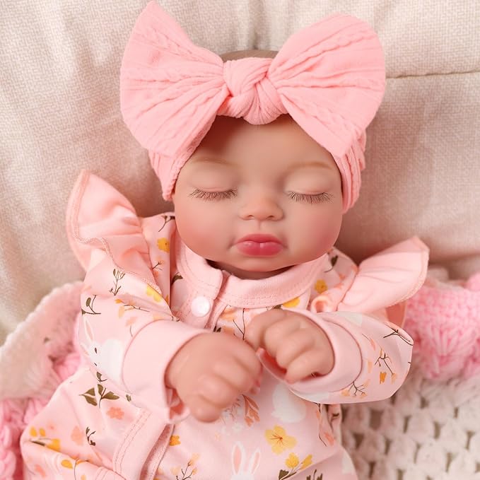 BABESIDE Lifelike Reborn Baby Dolls - 17 Inch Realistic Soft Vinyl Sleeping Baby Dolls with Pink Headband & Bunny Outfit, Poseable Newborn Dolls with Accessories Gift for Girls Age 3+