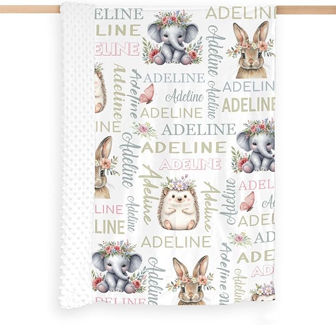 Personalized Baby Blanket for Girls Boys Elephant Custom Baby Blankets with Name Dotted Backing Customized Gifts for New Mom Customize Baby Blanket for Kids Newborn Birthday