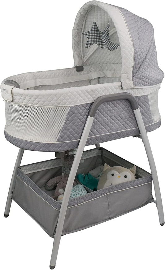 Journey 2-in-1 Convertible Infant Bassinet, Classic Design Baby Crib Sleeper with Storage, Comforting Vibrations, Soothing Lullabies, and Nature Noises (Soft Grey)