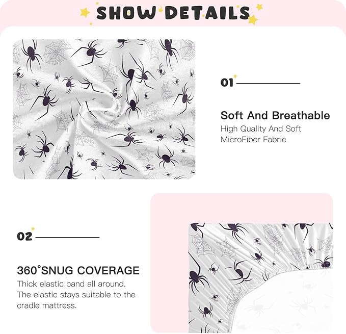 Spiders Crib Sheets for Neutral Bassinet Play Sheets,Sheets Toddler Bed Sheets for Baby Boys Girs 39 * 27 * 5in