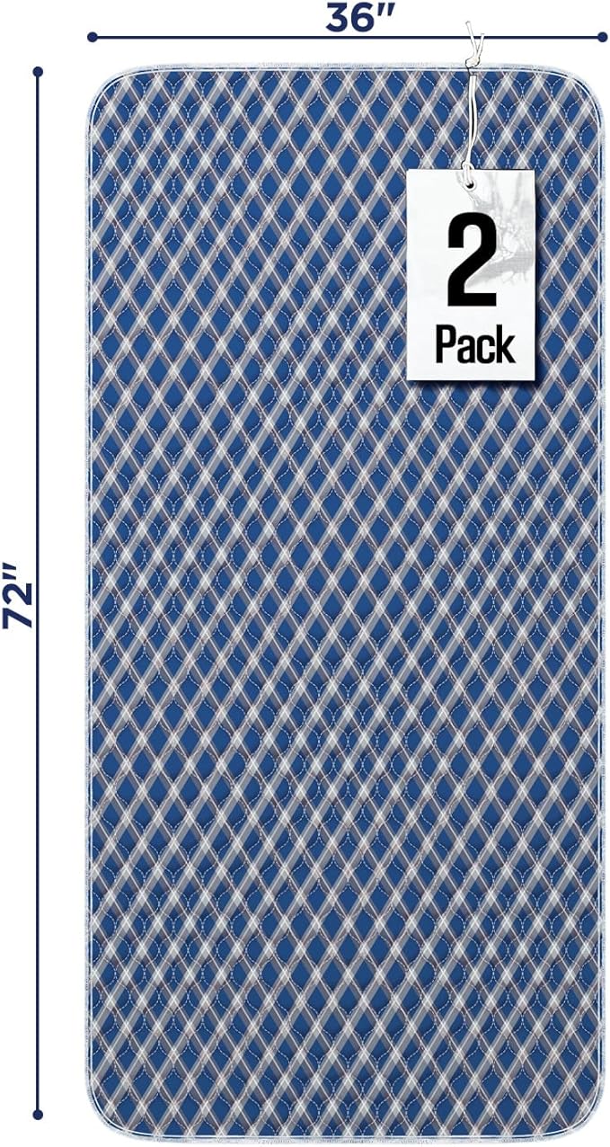 Non-Slip Bed Pads for Incontinence Washable (36" x 72"|2 Pack), Navy Blue Grid, Waterproof Bed Pads, Bed Wetting Pads for Bed, Sofa, Floor, Resuable Underpads for Adults, Seniors, Pet