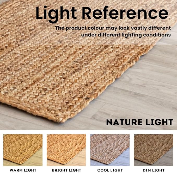 HOMEMONDE Natural Jute Area Rug 5'x8' - Rustic Braided Reversible Area Rug - Farmhouse Boho Indoor Floor Rugs - Eco Friendly for Living Room, Bedroom, Kitchen, Hallway