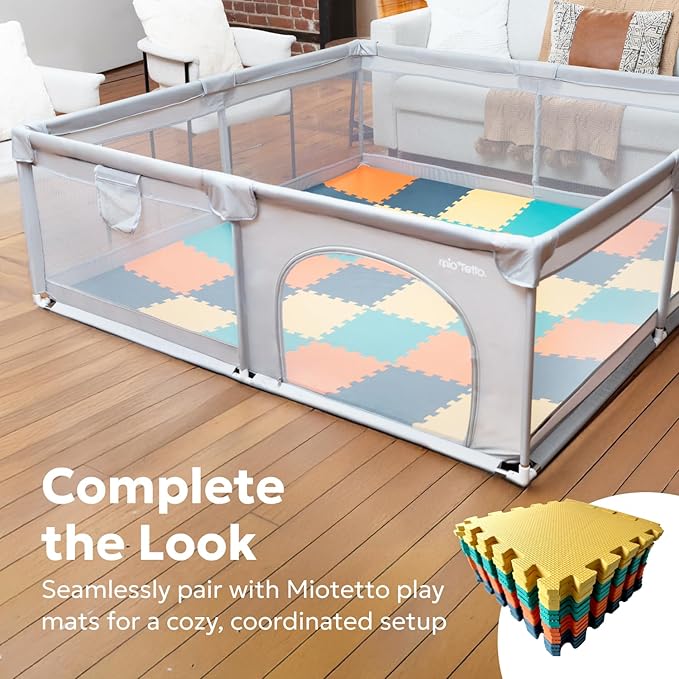 Zzz MioTetto Large Baby Playpen – Portable Play Pen, Playpen for Babies and Toddlers with Gate and Breathable Mesh – Indoor, Outdoor Baby Play Yard with Balls & Hangers - Safe and Sturdy Play Pen