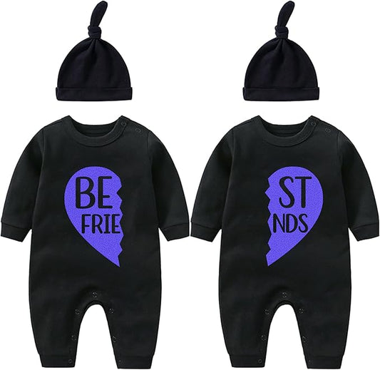 YSCULBUTOL Baby Twins Bodysuit Born Together Friends Forever Newborn Clothes Unisex Twin Outfits With Hat