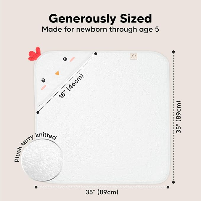 KeaBabies Hooded Baby Towel for Newborn - Viscose Derived from Bamboo Large Baby Bath Towels with Hood for Boys, Girls, Toddler, Extra Absorbent & Soft Newborn Bath Essentials (Rooster)