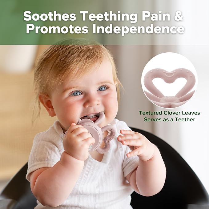 Haakaa Clover Baby Fruit Feeder Teether & Mini Freezer Nibble Tray – BPA-Free Silicone Breastmilk Popsicle Mold for Baby Teething Relief & Self-Feeding, 4M+（Blush）