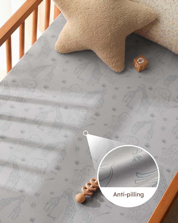 Baby Crib Sheets for Boys Girls, Fitted Crib Sheet Neutral 3 Pack for Standard Crib and Toddler Mattress, Breathable Soft Microfiber Baby Sheet 28x52x8in Elephant