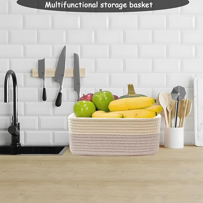 COMFY-HOMI 13" x 8.5" x 5.1" Storage Baskets for Organizing | Cotton Rope Woven Basket | Toy Storage Bin Box | Basket for Shelves, Closet Organizer Bin, Decorative Closet Shelf, 3 Pack, beige brown
