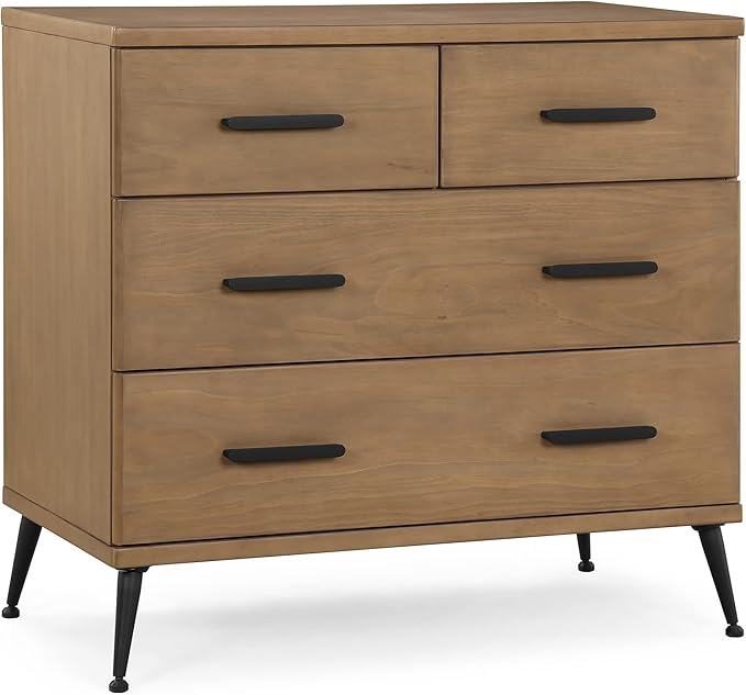 Delta Children Sloane 4 Drawer Dresser with Changing Top - Greenguard Gold Certified, Acorn/Matte Black