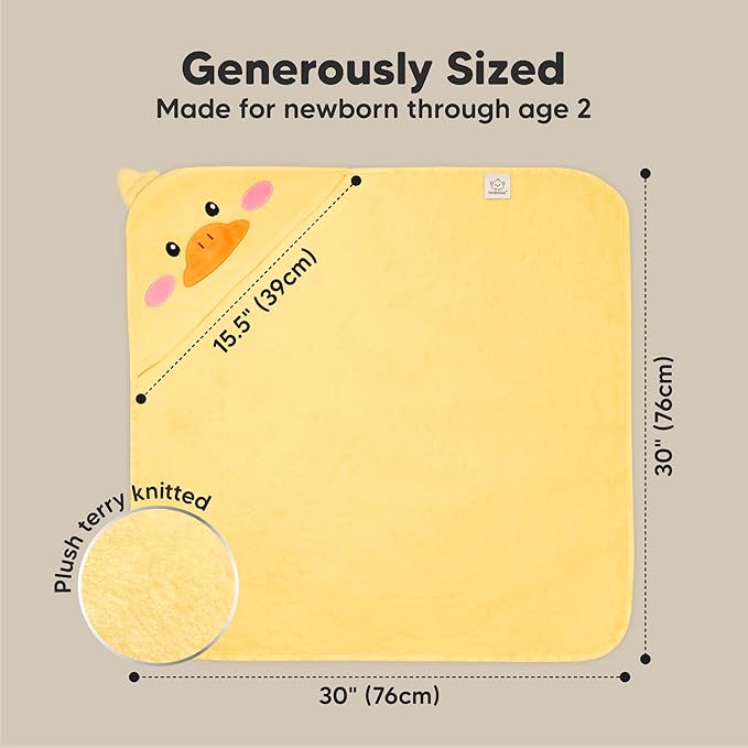 KeaBabies Hooded Baby Towel for Newborn - Viscose Derived from Bamboo Large Baby Bath Towels with Hood for Boys, Girls, Toddler, Extra Absorbent & Soft Newborn Bath Essentials (Duck)