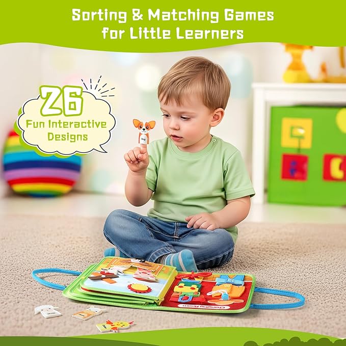 Busy Board Montessori Toys for Toddler, Car Travel Activities Toys for Fine Motor Skills Development, Educational Preschool Sensory Busy Book for Kids, Best Gift for Boys & Girls