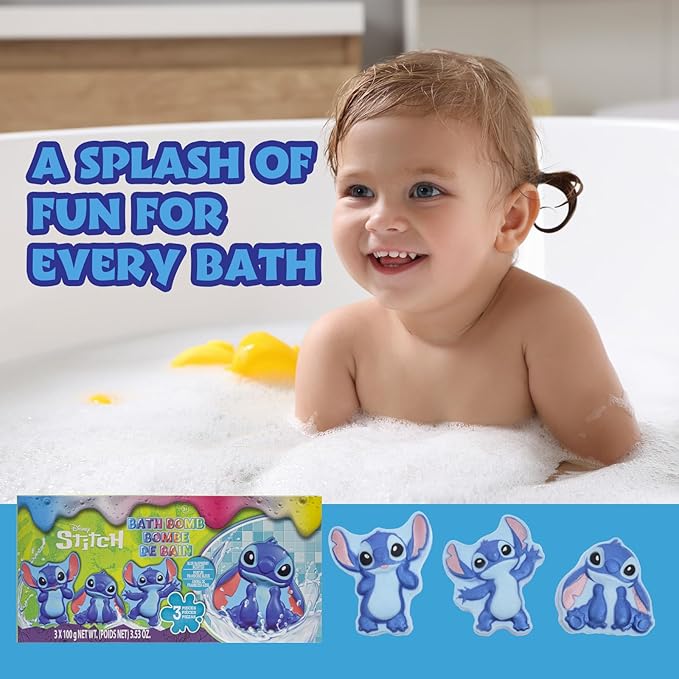 Stitch Bath Bombs for Kids, Fun Bright Rainbow Colors, Raspberry Scented for Kids, Ages 3+, by Townley Girl