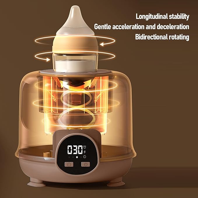 Automatic Baby Bottle Shaker, Low Noise Digital Display Cordless Baby Bottle Mixer Baby Formula Mixer Formula Pitcher for 50‑80mm Bottles (Brown)