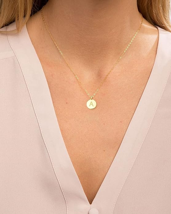 Unique Personalized Gifts for Her, Initial Necklaces for Women, Letter Double Side Engraved Disc/Heart Pendant Necklace, Minimalism Style Jewelry for Everyday Wear