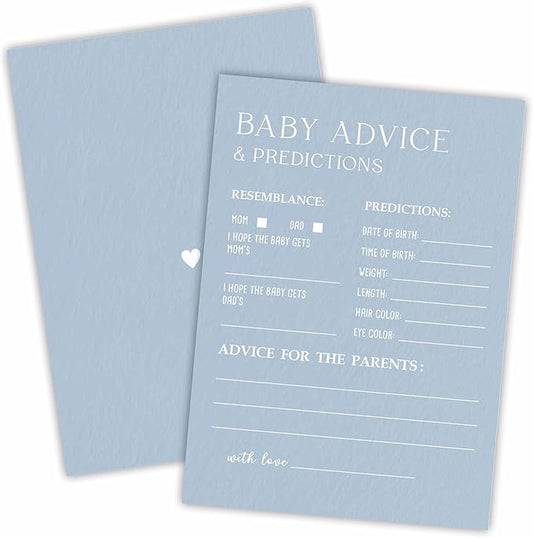 30 Minimalism Baby Shower Game Cards - Mist Blue - Baby Prediction & Advice - Fill In Style Game Set, Party Favor, Gender Reveal, Baby Announcement - A01