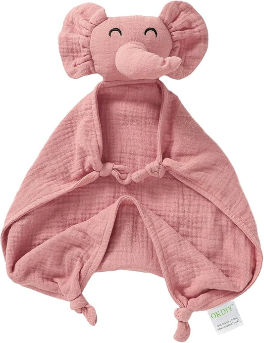 Organic Elephant Lovey, Muslin Security Blanket for Babies, Elephant Baby Stuffed Animal, Snuggle Toy, Gift for Boys and Girls (Pink)