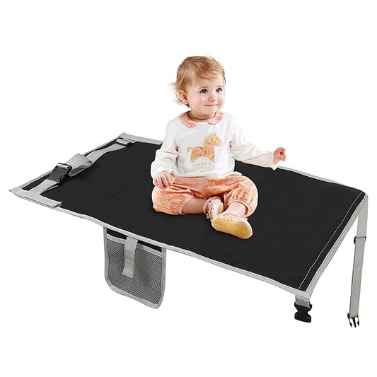 Toddler Airplane Bed, Portable Airplane Seat Extender for Kids, Durable Oxford Cloth – Waterproof and Easy to Clean, Flight Accessories for Toddlers Aged 1–4, Carry-On Compatible, Black