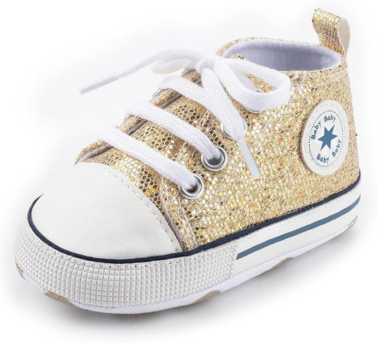 Unisex Baby Boys Girls Shoes, Newborn Infant Non-Slip Canvas Denim High Top Sneakers, Toddler First Walkers Shoes