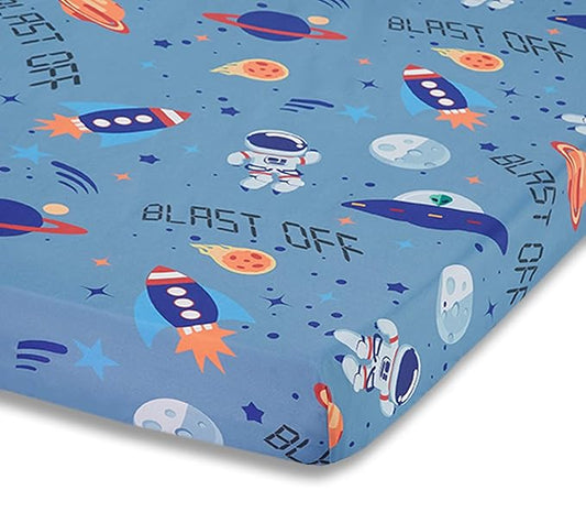 Baby Boy Fitted Crib Sheet Outerspace Adventures, 100% Soft Breathable Microfiber Baby Sheet, Fits Standard Size Crib Mattress 28in x 52in, Nursery Sheet
