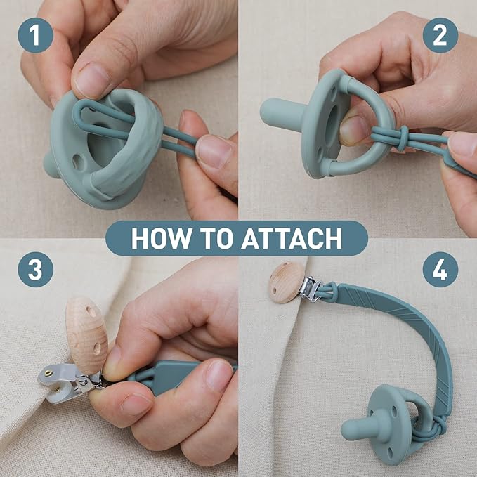 Silicone Pacifier Clip Holder for Baby Boy and Girl, Fits for Most Pacifier Teethers & Small Toys in Place, BPA Free (Sand+Light Grey)