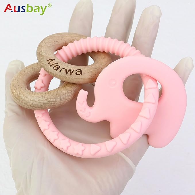 Personalized Baby Rattle and Teether Ring Toy for Boys and Girls Gift,Custom Name Rattle Toy Newborn Teether Ring (Blue)