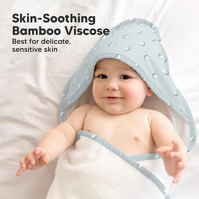 KeaBabies Hooded Baby Towel for Newborn - Viscose Derived from Bamboo Large Baby Bath Towels with Hood for Boys, Girls, Toddler, Extra Absorbent & Soft Newborn Bath Essentials (Lunaris)