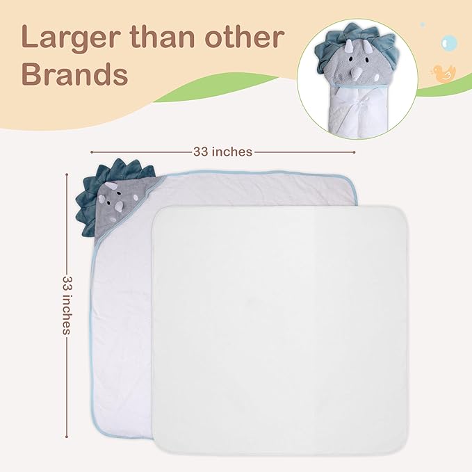 Mother's Choice Baby Hooded Towel - Large Size Cotton, Ultra-Soft & Absorbent Bath Towel for Newborns, Infants, Toddlers, Boys & Girls with Animal Hood (Dinosaur)