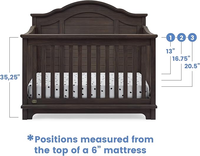 Delta Children Simmons Kids Asher 6-in-1 Convertible Crib with Toddler Rail, Rustic Grey