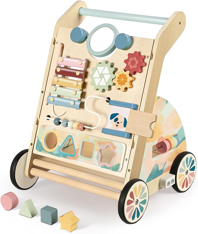Wooden Baby Walker, Detachable Activity Busy Board, Baby Walking Toys Push Walkers for Babies 6-12 Months