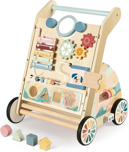 Wooden Baby Walker, Detachable Activity Busy Board, Baby Walking Toys Push Walkers for Babies 6-12 Months