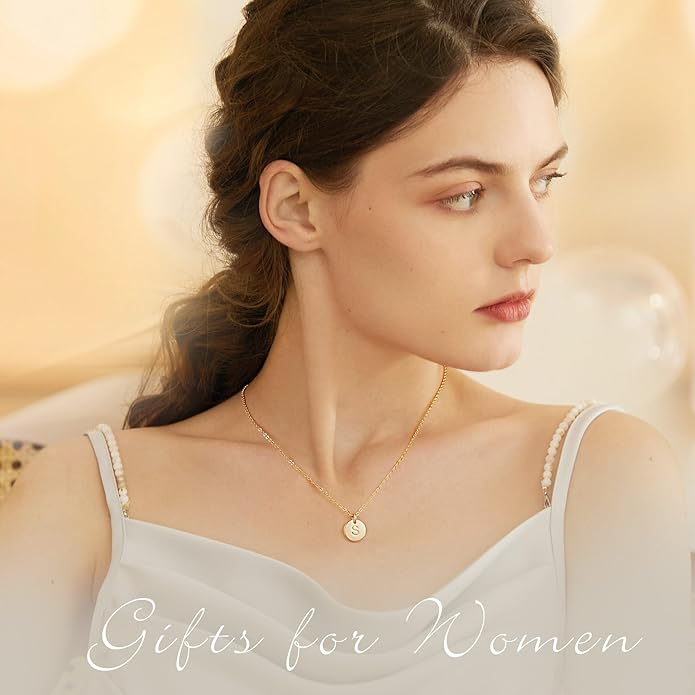 Hidepoo Disc Initial Necklace Gifts for Girls - 14K Gold Filled/Rose Gold/S925 Sterling Silver Disc Initial Necklaces Personalized Birthday Gift Tiny Initial Necklace Jewelry for Girls Women