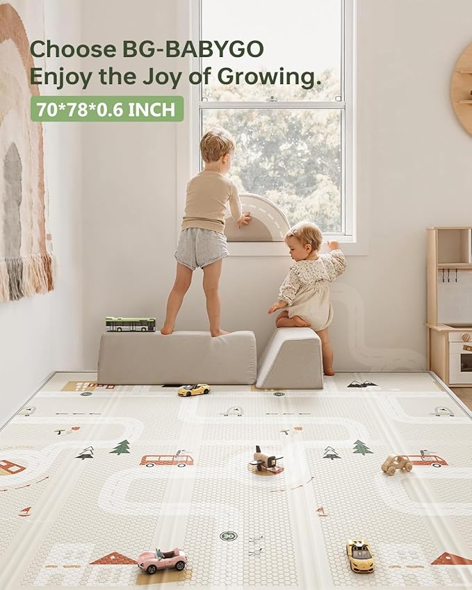 Baby Play Mat, 0.6" Foam Thicker Baby Playmats, Large Foldable 78"x70" Play Mat for Babies, Waterproof & Reversible Baby Mat for Floor, Crawling Baby Mat for Indoor&Outdoor&Travel(70*78*0.6)