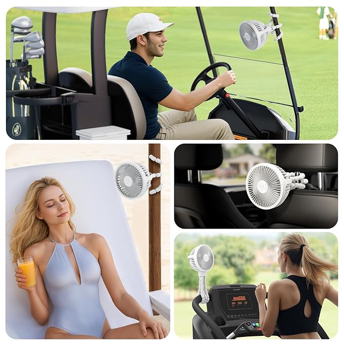 GUSGU Stroller Fan Clip on for Baby, Flexible Tripod & Rechargeable Battery, Small Personal Fan, Mini Portable Fan for Travel, Handheld, Car (White)