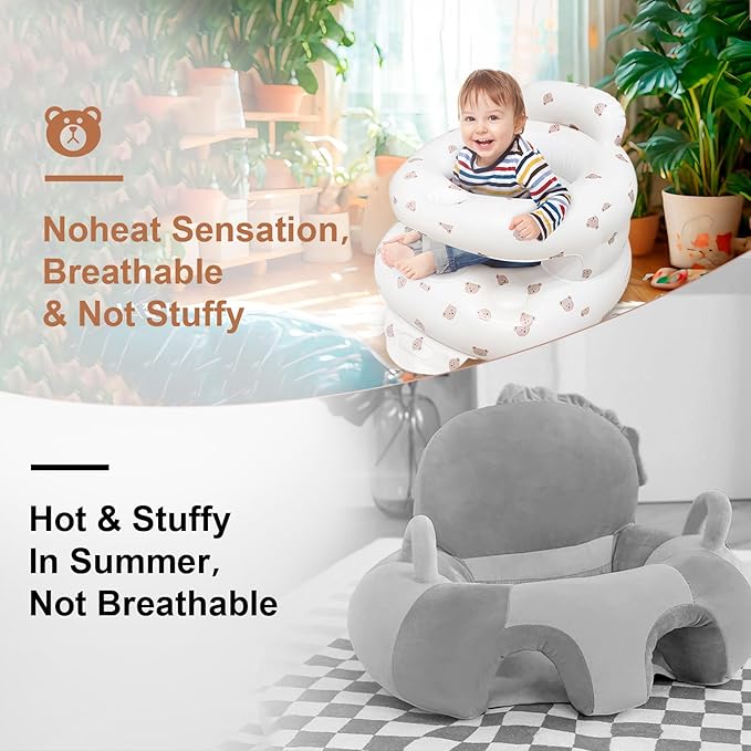 Inflatable Baby Seat for Babies 3-36 Months,Baby Floor Chair with Built in Air Pump,Infant Back Support Seat for Sitting & Learning to Sit (Bear)