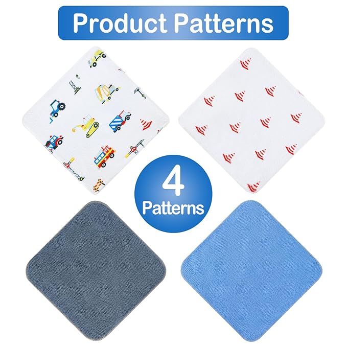 Viviland Baby Washcloths, Super Soft Baby Bath Towels for Newborn 24 Pack, Absorbent Face & Body Wash Cloth for Baby Boy, Truck Pattern, 9 x 9 inch