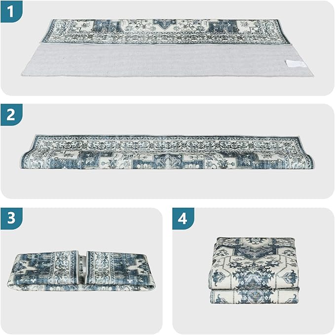 Dripex Vintage Washable Area Rug - 5x8 Distressed Rugs for Living Room Bedroom Oriental Medallion Floral Print Carpet Low-Pile Indoor Soft Non-Slip Accent Rug Farmhouse Office Home Decor