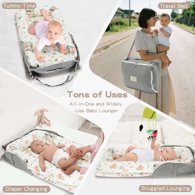 Baby Lounger, Portable Infant Lounger for Newborn, Adjustable Size Baby Nest for Infant 0-12 Months - Carousel