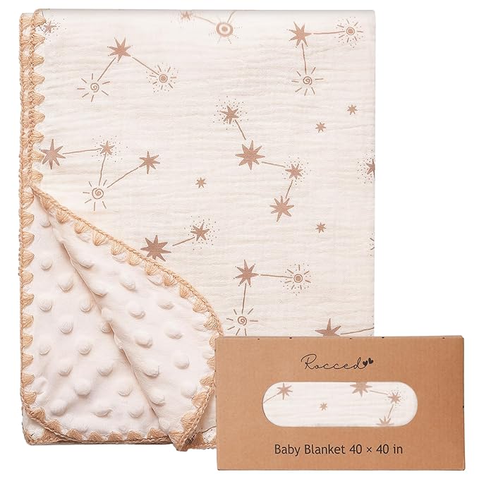 Baby Blanket with Dotted Double Layers Muslin Soft Swaddle Blanket Cotton Neutral Receiving Blankets for Toddler Baby Quilt Throw Blanket Bed Throw Blanket for Newborn Unisex 40x40 Inch-Constellation