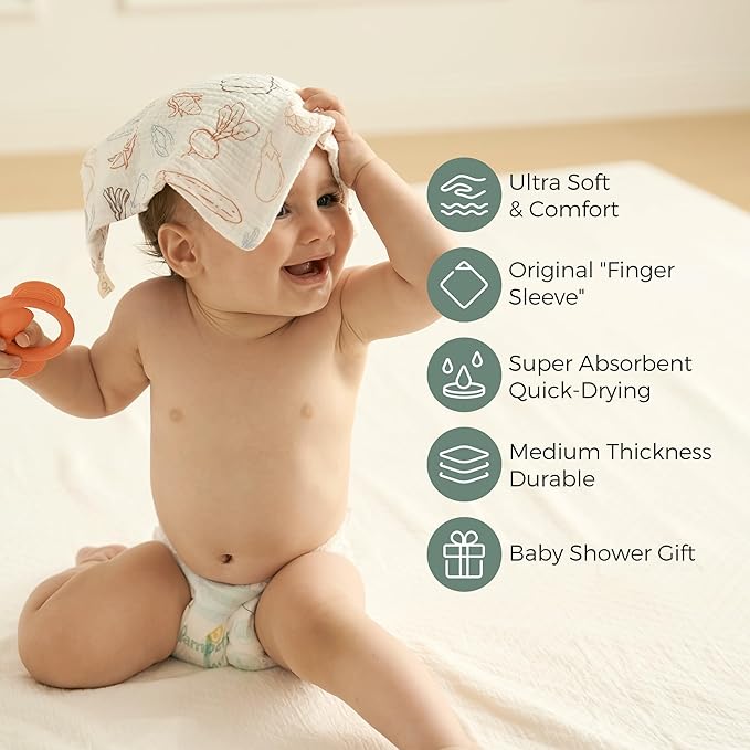 Momcozy Soft & Absorbent Baby Washcloths - 4 Layer Design| Medium Thickness| Premium Cotton for Newborns' Skin-Great for Bathing, Wiping & on-The-go Use, Shower Gift and Essential(5 Pack, 10x10 inch)