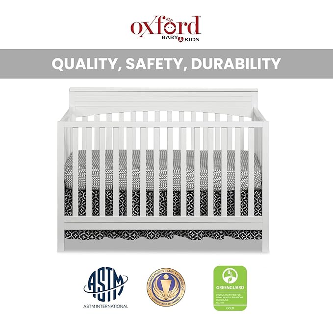 Oxford Baby Harper 4-in-1 Convertible Crib, Snow White, GreenGuard Gold Certified