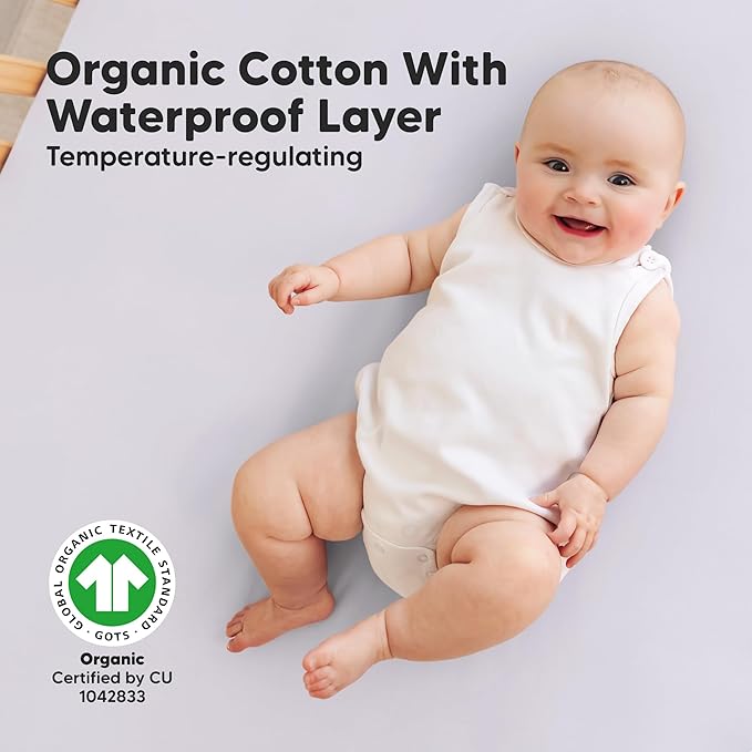 2-Pack Waterproof Crib Sheets for Girl, Boy - Organic Cotton 52X28 Fitted Crib Sheets Neutral, Crib Mattress Protector Sheets, Soft Toddler Bed Sheets, Washable Infant Fitted Baby Crib Sheets (Lilac)