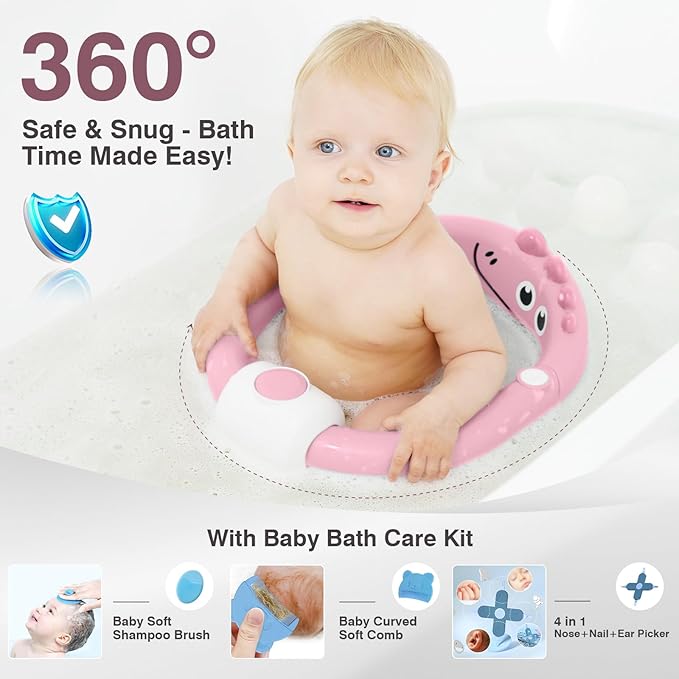Baby Bath Seat for Babies 5 Months & Up - Non-Slip Bath Seat for Sitting Up with Baby Essentials Kit, Soft Cushion & Compact Design, Toddler Bathtub Seat