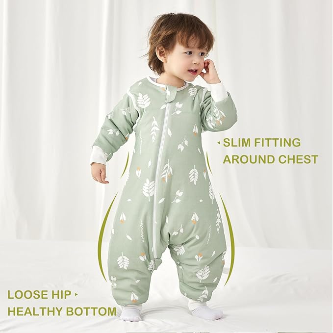 3.5 TOG Super Soft Thick Detachable Long Sleeves Sleep Sack with Feet, 100% Cotton Winter Warm Toddler Sleep Sack, Foliage, Size L