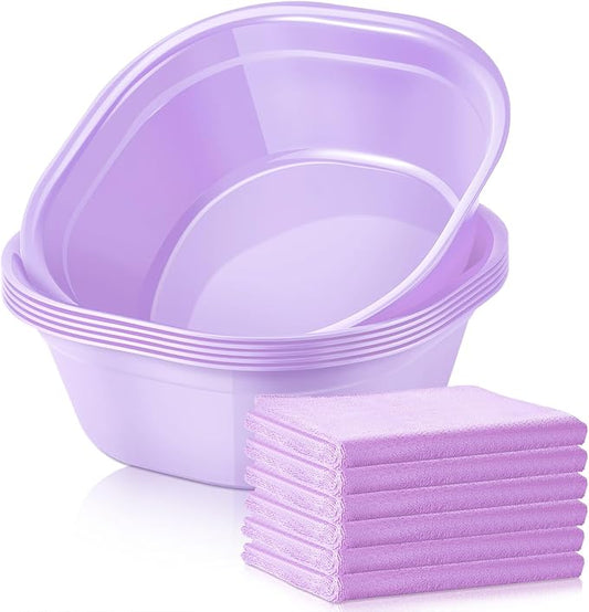 Patelai 6 Sets Kids Foot Spa Kit for Girl 12 x 12 x 4.3 Inch Foot Tub 14 x 30 Inch Hand Towels Washbasin Towels for Spa Party Sleepover Party Supplies (Light Purple)