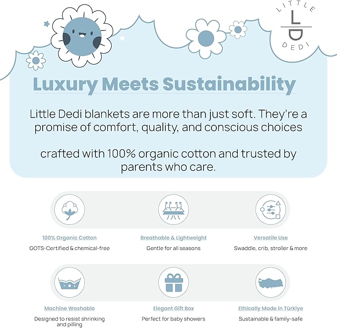 100% Organic Cotton Baby Knitted Blanket in Gift Box - Soft Toddler, Crib, Stroller Blanket - Neutral Swaddle and Receiving for Newborns, 30"x40", Baby Blue