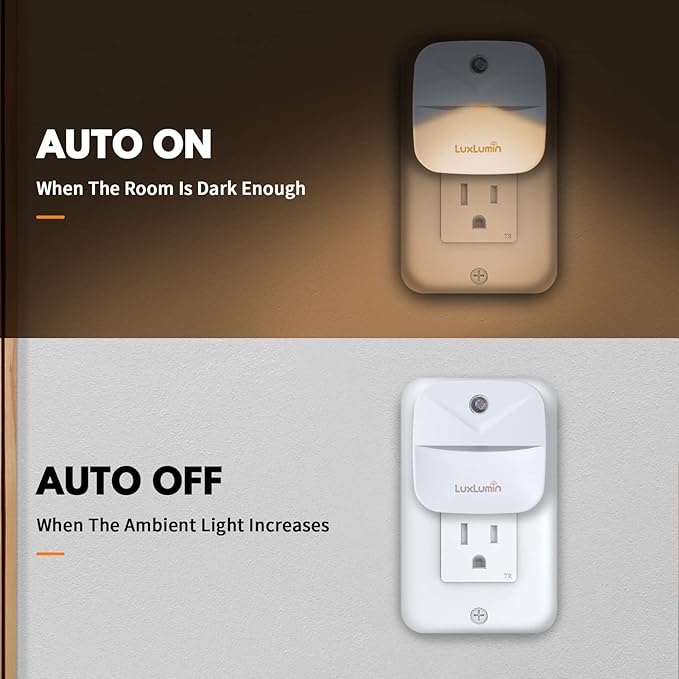 LED Night Light, Night Lights Plug into Wall with Smart Dusk to Dawn Sensor, Automatically Turn on and Off,Night Light for Kids,Bedroom,Bathroom,Stairs,Warm White, 4 Packs