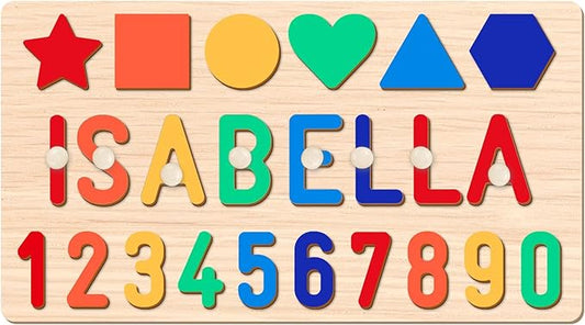 Name Puzzle for Kids Personalized, 1 Year Old Girl Boy Birthday Gifts Wooden Name Puzzle for Toddlers 1-3, Alphabet Puzzle Shape & Number Puzzle Personalized Baby Toys Educational Toys